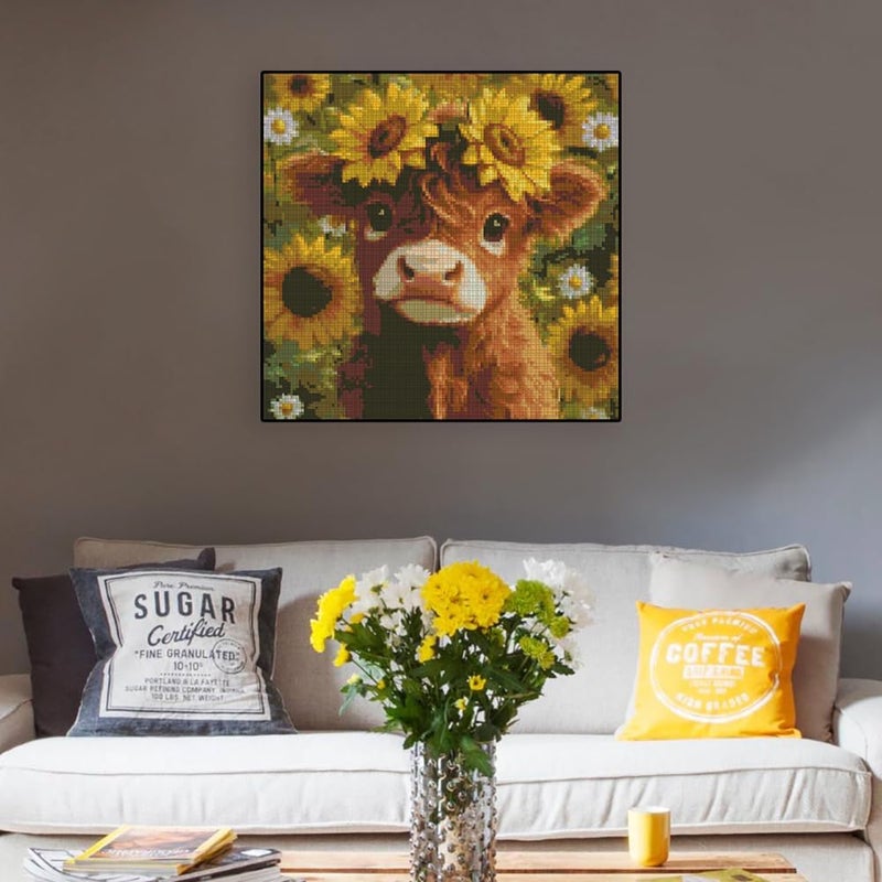 Paintcolor Cow Flowers Stamped Cross Stitch Kits - Needlepoint Counted Cross Stitch Kits for Beginners Adults Daisy Sunflower Pattern Crossstitching Dimensions Embroidery Kits Arts and Crafts - Image 4